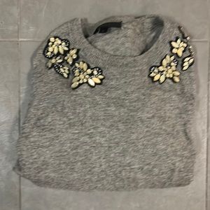 J.Crew Grey Wool Blend with jewels appliqué - Size large, Good condition.